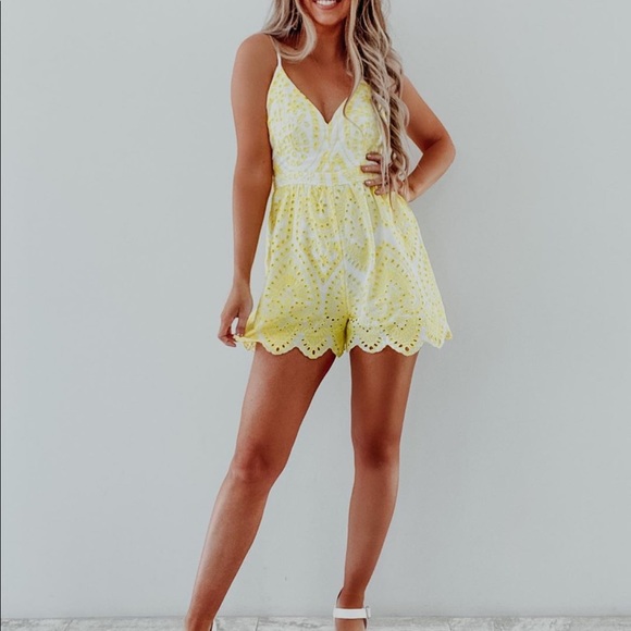 NWT Yellow Eyelet Romper - Picture 1 of 7